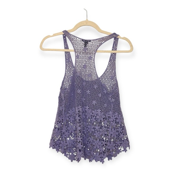 F.A.N.G Lavender Y2K Crochet Lace Tank Top Floral Knit Boho Festival Small - Picture 2 of 7